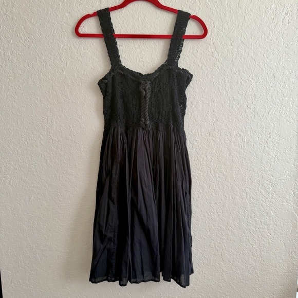 Free People Dresses & Skirts - Vtg 90s Y2K Free People Crochet Dress Black Festival Dark Boho Hand Knit Rare